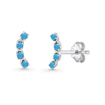 Round Lab Created Blue Opal Climber Stud Earring 925 Sterling Silver Wholesale